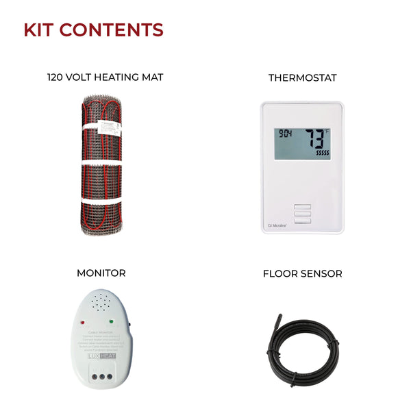 LuxHeat 15 Sqft Mat Kit, 120v Electric Radiant Floor Heating System for Tile & Laminate. Floor Heat Kit Includes Heating Mat, Alarm, UTN4 OJ Microline Non Programmable Thermostat w/GFCI & Sensor