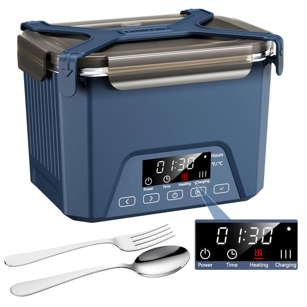 Cordless Electric Lunch Box, 1.2L Self Heating Lunch Box Battery Powered with Automatic Heating, BPA Free, Meal Prep Friendly(Blue)