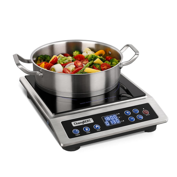 ChangBERT Portable Induction Cooktop, NSF Certified Pro Induction Hot Plate, Powerful 1800W with Large 8" Heating Coil, 18/10 Stainless Steel, 18 Temp Settings Commercial Grade Countertop Burner