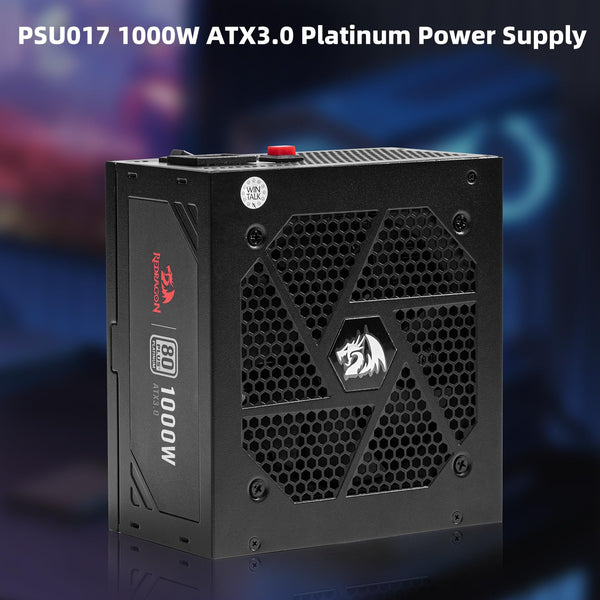 Redragon PSU017 80+ Platinum 1000 Watt ATX 3.0 & PCIe 5.0 Fully Modular Gaming Power Supply, 80 Plus Certified, 100% Japanese Capacitors & Low Noise Smart-ECO Fan, Fully Modular w/12VHPWR Cable