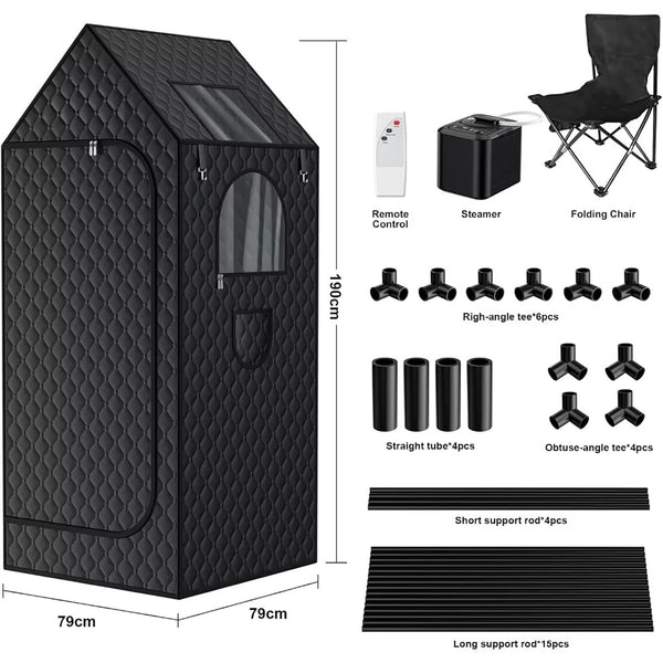 KJLQDZSW Portable Full Body Sauna Box, 1000W Personal Steam Sauna Tent Steam Room with 3L Steam Machine, 110V, 9 Temperature Levels, Black