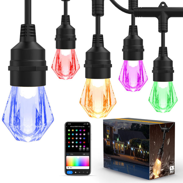 XMCOSY+ Smart Outdoor String Lights - 123ft RGBCWIC Patio Lights with 40 Color Changing Bulbs, LED String Light for Outside Backyard Bistro Party, APP WiFi Control, Work with Alexa, IP65 Waterproof