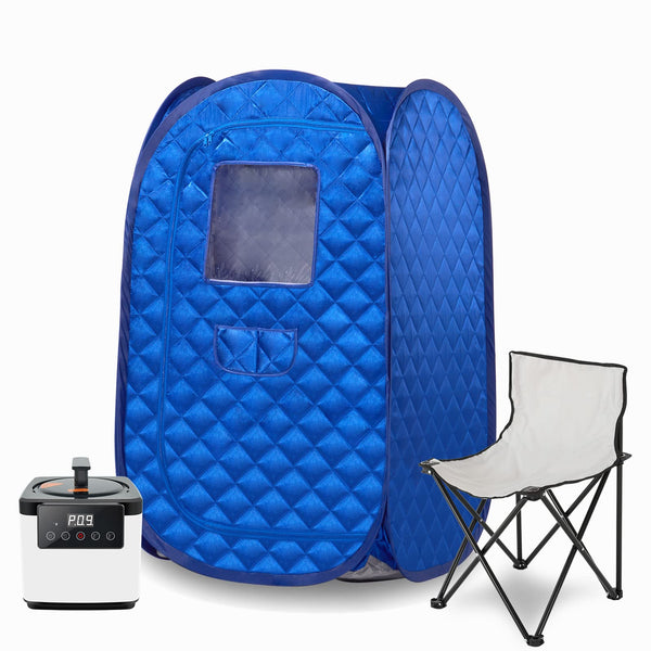 Smartmak Portable Steam Sauna, Foldable Single Person Home SPA, 2.6 L Steam Pot with Time Control, Full Body Spa for Detox Therapy, Chair Included -Blue