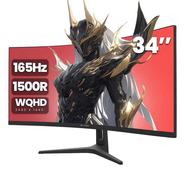 CRUA 34" Curved Gaming Monitor, WQHD 3440x1440, 144Hz/165Hz Computer Monitors, 1500R VA Screen, 99% sRGB, AMD FreeSync, HDMI 2.0 & DP 1.4, Wall Mountable Installs- Black