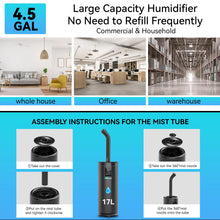 Humidifiers for Large Room Home Bedroom 2000 sq.ft. 17L/4.5Gal Large Humidifier with Extension Tube & 4 Speed Mist,Top Fill Wholehouse Humidifier with 360°Nozzle for Plant Commercial Greenhouse(Black)