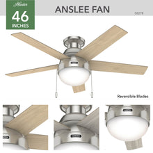 Hunter Fan Company 50278 Hunter Anslee Indoor Low Profile Ceiling Fan with LED Light and Pull Chain Control, 46