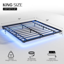 OLEVS King Size Floating Bed Frame, Metal Platform, with LED Light and Charging Station, No Box Spring Needed, Noise-Free, Easy Assembly