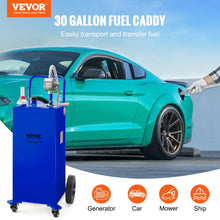 VEVOR 30 Gallon Fuel Caddy, Gas Storage Tank & 4 Wheels, with Manual Transfer Pump, Gasoline Diesel Fuel Container for Cars, Lawn Mowers, ATVs, Boats, More, Blue