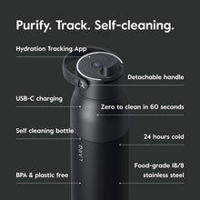 LARQ Bottle PureVis 2 34 oz - UV Water Purifier with Self-Cleaning, App Hydration Tracking, Filter Straw, Detachable Handle, Double-Wall Insulated, Obsidian Black