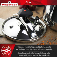 MAGEFESA Star Pressure Cooker, 14.8-Quart, 18/10 Stainless Steel, Works on All Stovetops (Induction Compatible), Safety Lock & 8 PSI Cooking