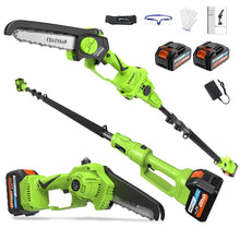 Cordless Pole Saw 6 Inch＆Mini Chainsaw 2-in-1 with 2 × 4.0Ah 21V Battery and Charger, Brushless Motor, Total Reach of Max 15ft, Electric Pole Saw for Tree Trimming Hedge Cutting, Battery Powered