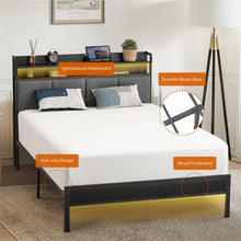 Z-hom Upholstered Twin Bed Frames, Upgraded Metal Bed Frame with LED Lights Headboard & Footboard, Bed Furniture with Charging Station Ports & Storage Shelves, Easy Assembly Bed Frame, Noise Free