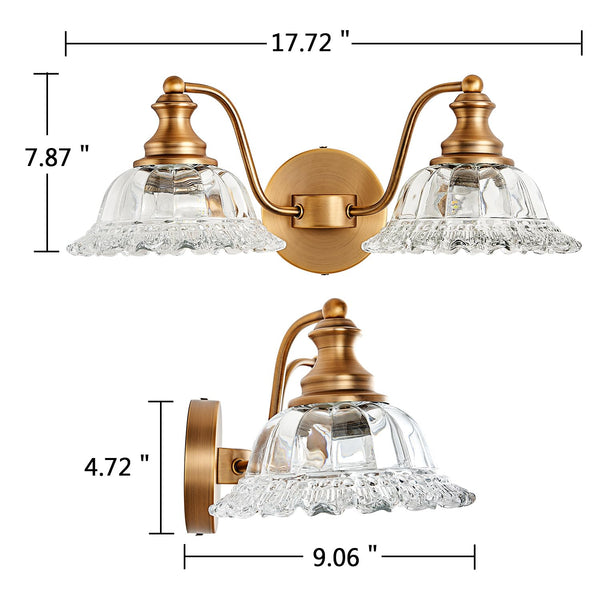 XIEDUN Bathroom Vanity Lights Over Mirror Vintage Bathroom Light Fixtures 2 Light Brass Vanity Lights for Vanity Lighting Fixtures