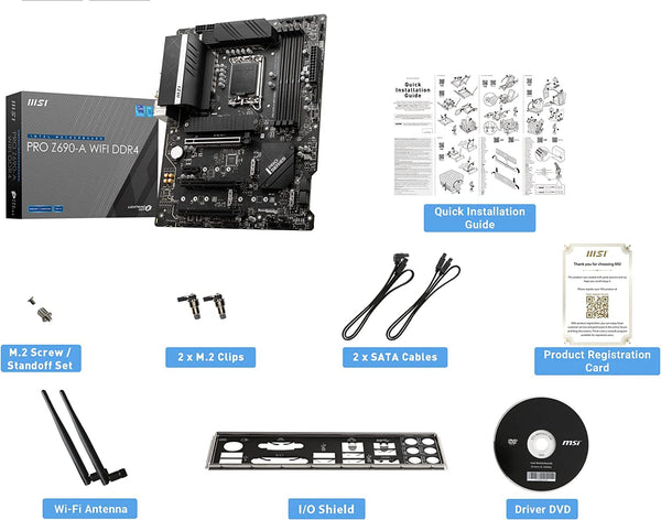 MSI PRO Z690-A WiFi DDR4 ProSeries Computer Gaming Motherboard (ATX, 12th Gen Intel Core, LGA 1700 Socket, DDR4, PCIe 4, CFX, M.2 Slots, Wi-Fi 6E) Intel PC Motherboards (Renewed)