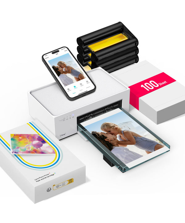 Liene M100 4x6'' Photo Printer, Phone Printer 100 Sheets & 3 Cartridges, Full-Color Photo, Portable Instant Photo Printer for iPhone Android, Thermal Dye Sublimation, Wi-Fi Picture Printer 100 Papers