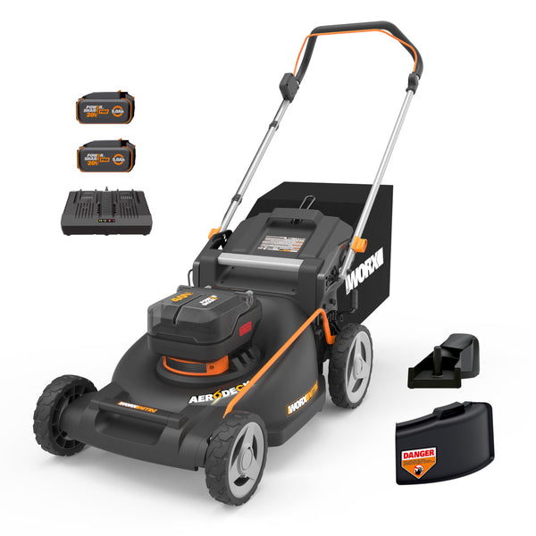 WORX Nitro 40V 21" Cordless Lawn Mower w/Aerodeck & Intellicut, Brushless Electric Mower Up to 1/2 Acre, Push Lawn Mower w/ 7-Position Height Adjustment WG752 – Batteries & Charger Included