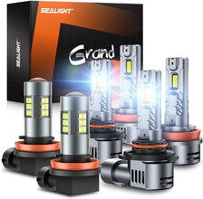 SEALIGHT S2S 9005/HB3 F1 H11 Fog Light Bulb Combo(Pack of 6), 360° Illumination Fog Lights for car, trucks,SUVS, Xenon White, 14000RPM Cooling Fan Front Fog Lamps, Plug-N-Play, Non-polarity