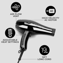 FHI HEAT Platform Nano Power Salon Pro 2000 Tourmaline Ceramic Quick Dry Hair Dryer with 3 Piece Attachment Set (Comb, Concentrator, and Diffuser), Black