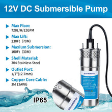 ECO-WORTHY 12V DC Submersible Deep Well Pump, MAX Flow 3.2GPM, Max Head 230ft, Water Pump Powered by Solar or Battery for Well, Livestock Drinking or Tank Filling…