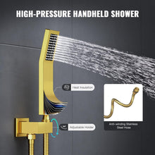 SR SUN RISE Shower System with Push Button Diverter Bathroom Luxury 10 Inch Rain Shower Head with Handheld Spray, High Pressure Shower Faucet Combo Set with Faucet Trim Repair Kits, Brushed Gold