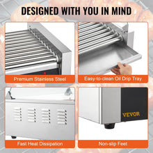 VEVOR Hot Dog Roller, 30 Hot Dog Capacity 11 Rollers, 1800W Stainless Steel Cook Warmer Machine w/Cover & Dual Temp Control, LED Light & Detachable Drip Tray, Sausage Grill Cooker for Kitchen Canteen