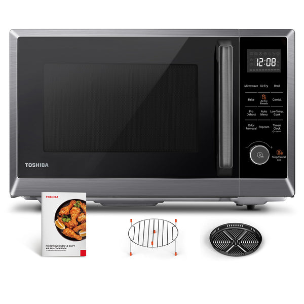 TOSHIBA Air Fryer Combo 8-in-1 Countertop Microwave Oven, with Convection, Broil, Odor Removal Mode, 12.4" Position Memory Turntable, Child-Lock, 1.0 Cu.ft, Black Stainless Steel, ML2-EC10SA(BS)