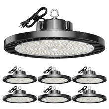 lvsdak UFO LED High Bay Lights 5000K 200W 30000LM AC100-277V with Plug High Bay Led Shop Lights Suitable for Warehouse Workshop Factory Gym Garage Barn LED Lamp 6 Pack