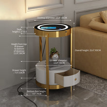 wangpengkai Gold Smart Led Nightstand with White Drawers,14in Sofa Round End Table with USB & AC Port Wireless Charging Station,Bedside Table/Side Table for Bedroom/Living Room