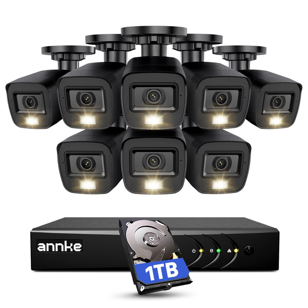 ANNKE 3K Lite Security Camera System Outdoor with AI Human/Vehicle Detection, 8CH H.265+ DVR and 8 x 1920TVL 2MP IP67 Home CCTV Cameras with Smart Dual Light, Color Night Vision, 1TB Hard Drive - E200