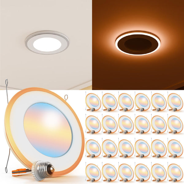 Sunco 24 Pack 6 Inch LED Recessed Light, Can Lights for Ceiling, Flat with Nightlight, 1200 Lumens, Selectable CCT 2700K/3000K/4000K/5000K/6000K, Dimmable, 13W UL.