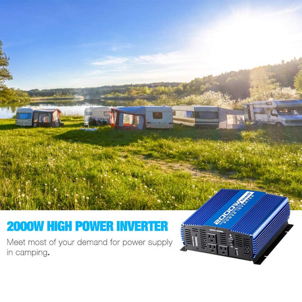 kinverch 2000W Continuous/ 4000W Peak Power Inverter 3 AC Outlets 12V to 110V Car Converter with USB Port