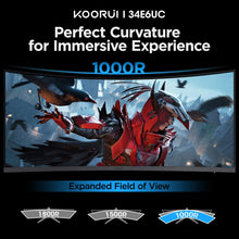 KOORUI 34-inch Curved Ultrawide WQHD 3440×1440 Gaming Monitor, 165Hz 1000R- PIP/PBP, 1ms(MPRT), HDR400, DCI-P3 95%, FreeSync Premium, 1 x DP 1.4 & 2 x HDMI 2.0, Tilt Height Swivel Adjustment, 34E6UC