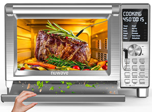 Nuwave Bravo XL Pro Air Fryer Toaster Oven, Improved 100% Super Convection, Quicker & Crispier Results, 100 Presets, Multi-Layer Even Cooking, 50-500F, Smart Probe, PFAS Free, 30QT, Stainless Steel