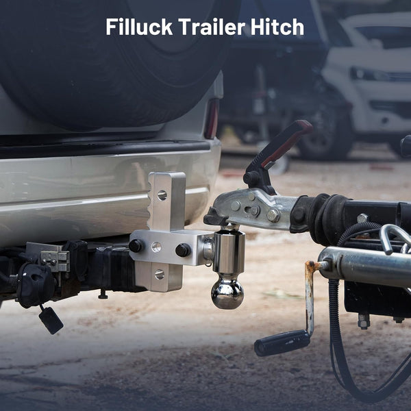 Filluck Adjustable Trailer Hitch Fits 2" Receiver, 2" & 2-5/16"(12,500 LBS GTW) Rotatable Dual Solid Ball, 6" Drop/Rise Heavy Duty Aluminum Tow Hitch, Trailer Hitches with Anti-Theft Pin, Silver