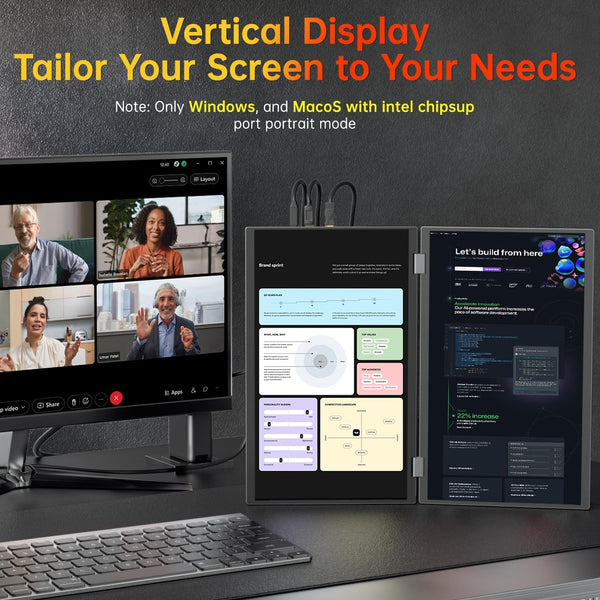 VisionOwl Stacked Portable Monitor 15.6inch Dual Screen 1080P 120% sRGB ΔE<2 Foldable Travel Display USB-C HDMI Triple Extra Monitor with Kickstand Speaker VESA Mountable for Laptop PC Mac Windows
