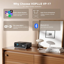 [Built-in Apps & Auto Focus/Keystone] Smart Projector with WiFi and Bluetooth, VOPLLS 700ANSI Native 1080P Outdoor Projector, 50% Zoom Home Theater Movie Projector for Bedroom/iOS/Android/PPT