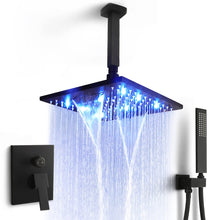 SKOWLL Ceiling Mounted Shower System with 2 Function Shower Control Valve, Shower Heads with Handheld Spray Combo, Shower Head High Pressure with Handheld Shower Head, Matte Black