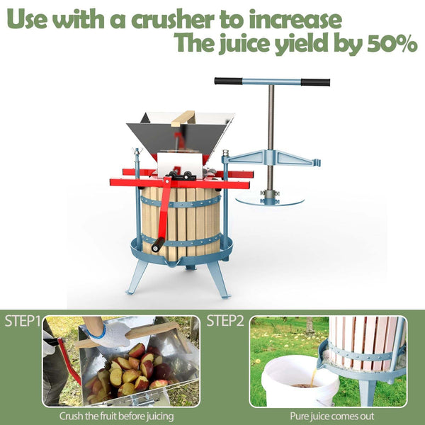 SQUEEZE master Fruit Wine Cider Press - Solid Wood Basket- 4.75 Gallon/18L-T Handle Bar-More Stable-Vintage traditional juicer,Apple Grape Fruit press for Juice Maker-1 free filter bag included(Blue)