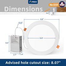 Amico 24 Pack 8 Inch 5CCT Ultra-Thin LED Recessed Ceiling Light with Junction Box, 2700K/3000K/3500K/4000K/5000K Selectable, 18W Eqv 125W, Dimmable Canless Wafer Downlight, 1500LM High Brightness -ETL