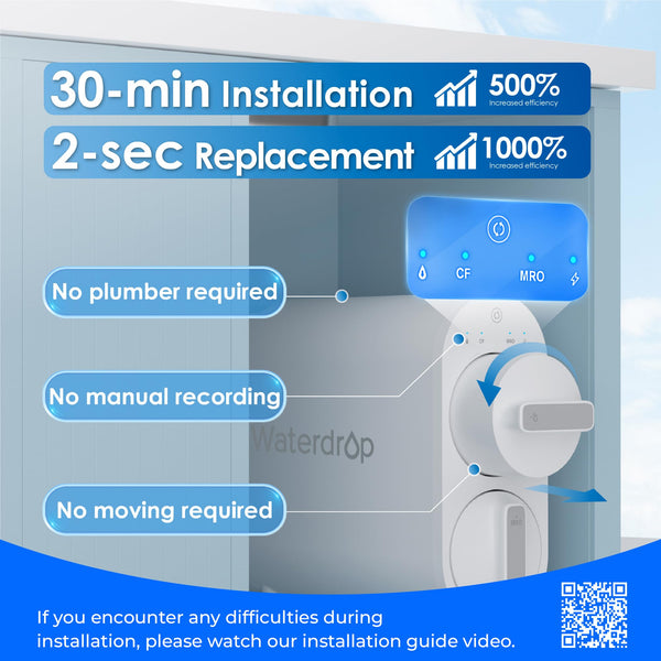 Waterdrop G2 Reverse Osmosis System, 7 Stage Tankless RO Water Filter System, Under Sink Water Filtration System, 400 GPD, 1:1 Pure to Drain, Reduces TDS, FCC Listed, USA Tech, WD-G2-W