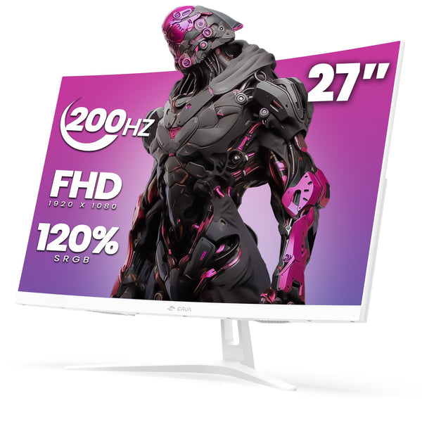 CRUA 27" Curved Gaming Monitor, FHD 1920x1080P, 165Hz/200Hz Computer Monitor, 1800R VA Screen, 120% sRGB, Support AMD FreeSync, Blue Light Filter, HDMI & DP, Wall Mount Install- White