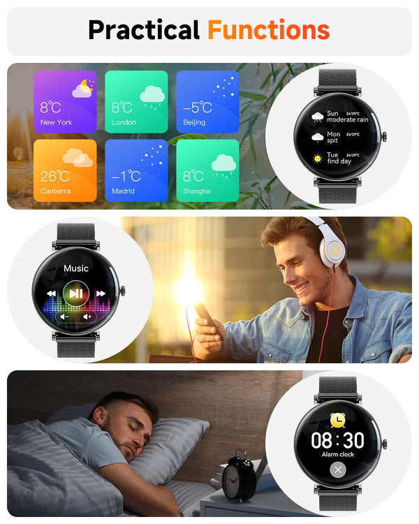 Smart Watches for Men Women [Calls/2 Bands/Metal Thin Body] for Android iPhone Samsung Compatible,1.43" Micro-Spherical AMOLED Screen,IP68 Waterproof Sports Watch Sleep/Heart Rate Monitor Pedometer