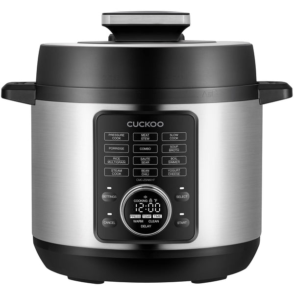 CUCKOO Pressure Cooker 10 Menu Options: Steamer, Slow Cook, Sauté, Porridge, & More, User-Friendly LED Display, Stainless Steel Inner Pot, 24 Cup / 6 Qt. (Uncooked) CMC-ZSN601F Black