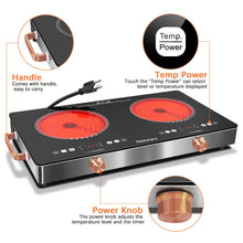 2 Burner Electric Cooktop 24 Inch Electric Stove, Nefaracy 2000W Portable Electric Stove with Handle, 9 Power Settings, Senor Touch & Knob Control, Safety Lock, Timer, 110-120V Plug in