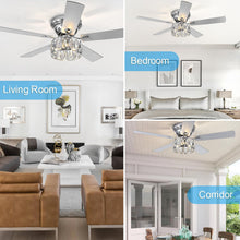 Breezary 52 inch Flush Mount Ceiling Fans with Lights Remote Control, 5 Reversible Blades Indoor Low Profile Crystal Lighting Chandelier Ceiling Fans for Bedroom