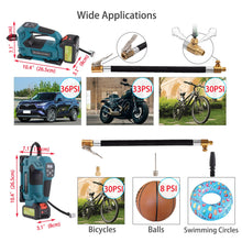 Tire Inflator Portable Air Compressor, 150 PSI Tire Pump with 21V Rechargeable Battery & Inflator Extension Hose with Exhaust Button & Quick Tire Air Chuck for Car Motorcycle Bike & Ball(Blue 4A)