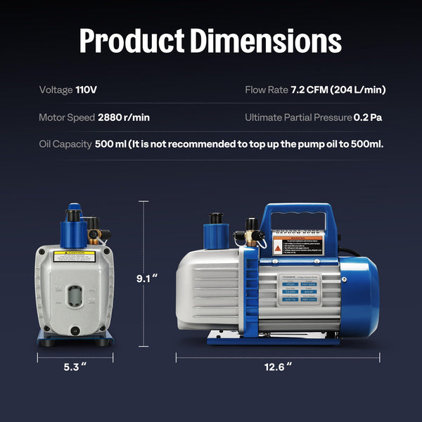 VIVOHOME 3/4 HP 7.2 CFM 110V Dual Stage HVAC Vacuum Pump for R134a R12 R22 R502 R410a Systems, Auto AC Vacuum Pump for Air Conditioner Servicing Resin Degassing with 2 Oil Bottles