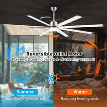 72 lnch lndustrial Celing Fan with Light and Remote Control,Large Celing Fan with 8 Brushed Nickel Aluminum Blades,6 Speed Noiseless DC Motor,Wet Rated Indoor Outdoor Ceiling Fans for Patio,Garage.