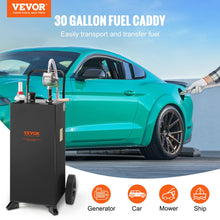 VEVOR 30 Gallon Gas Caddy - Portable Fuel Storage Tank with 2 Wheels & Manual Transfer Pump, Diesel & Gasoline Fuel Container for Cars, Lawn Mowers, ATVs, Boats, Black