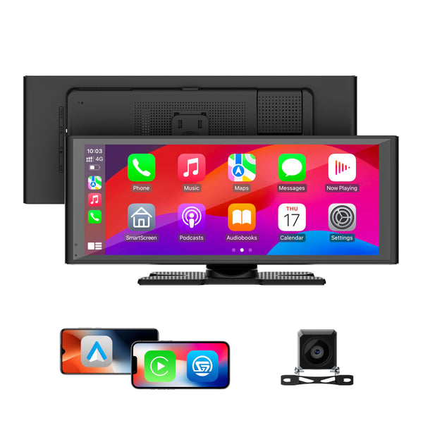 XBAY Portable Apple Carplay Screen for Car, 10.26" Wireless Android Auto Screen, Add Apple Carplay to Any Car with 1080P Backup Camera,Voice Control, Bluetooth, FM, SuperLink,GPS Navigation